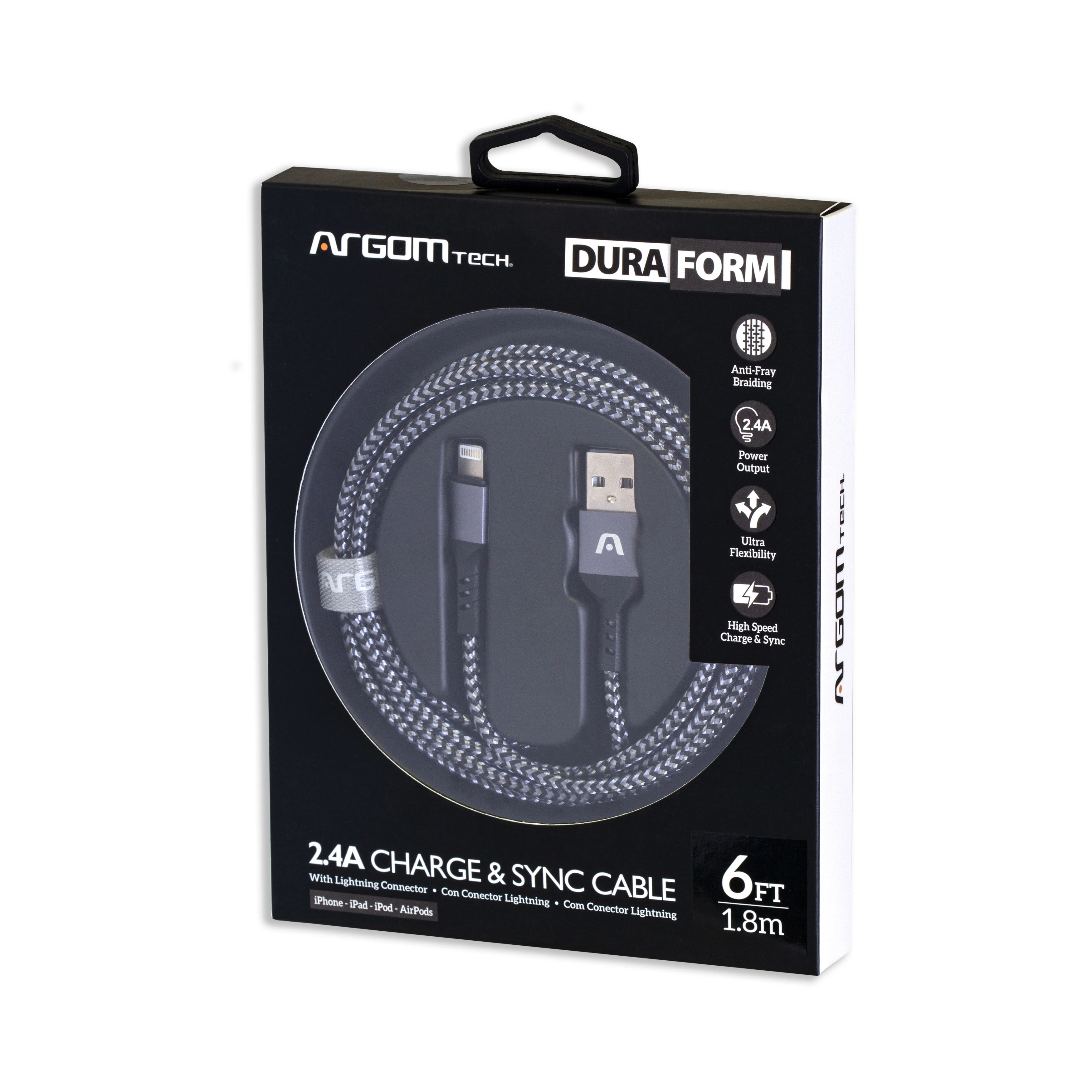 Cable trenzado de nailon de Lightning a USB 2.0 de 1,8 m - Dura Form