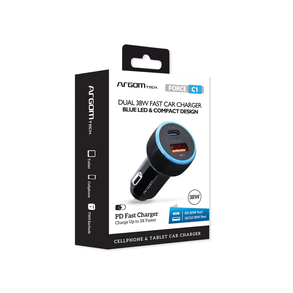 Cargador de coche Force C1 38 W PD Tipo-C + USB