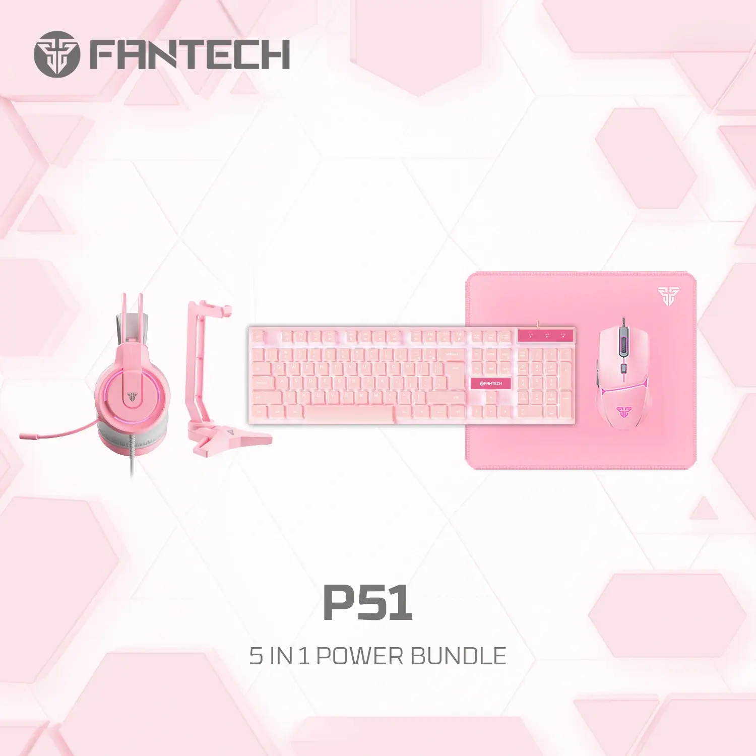 Fantech P51 Rosado Combo Gaming – Teclado, Mouse, Headset, Stand y Mouse Pad