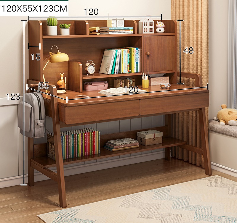  Escritorio de estudio estilo nogal  con estanterías superiores - Imagen 2